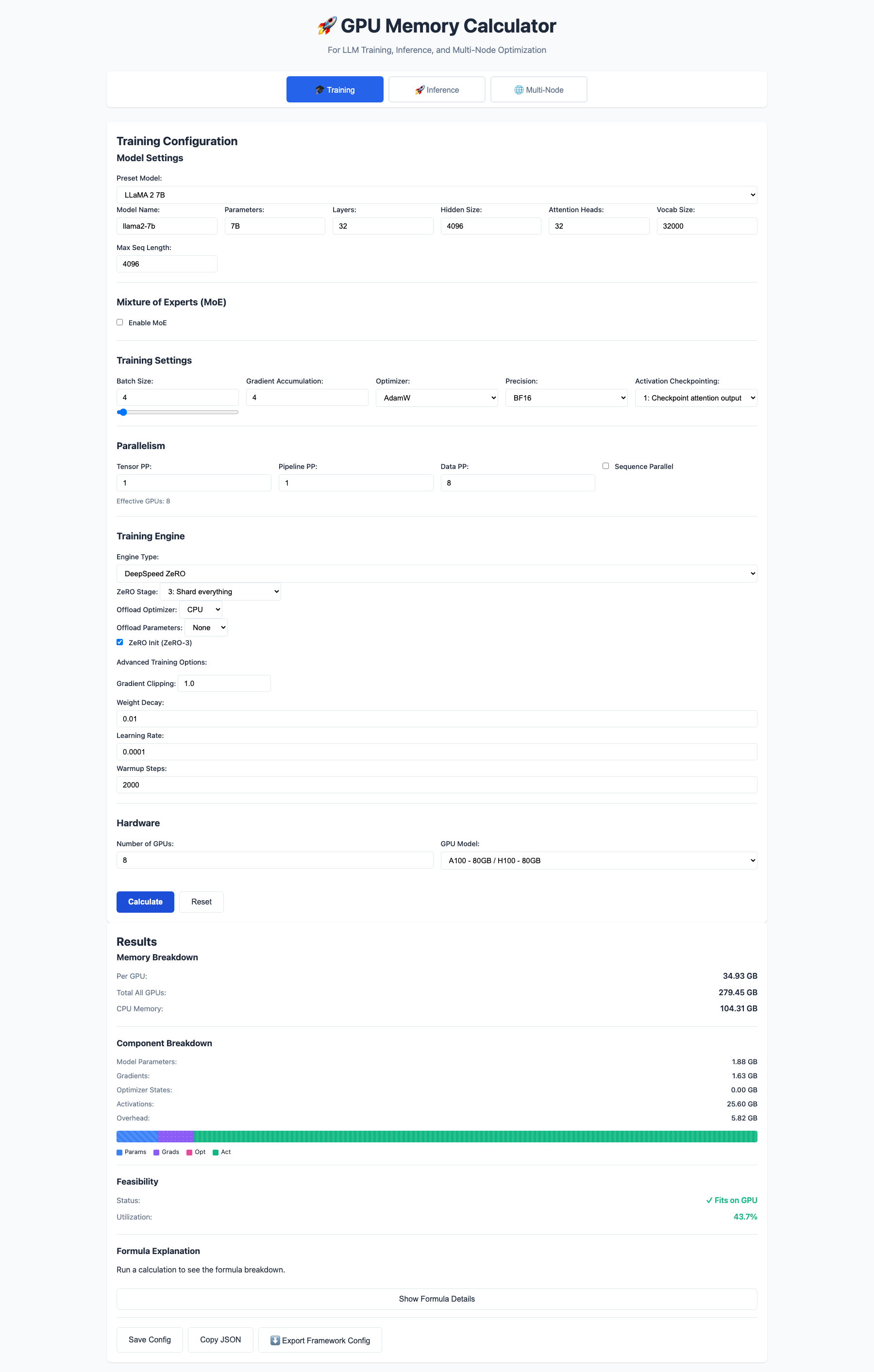 GPU Memory Calculator